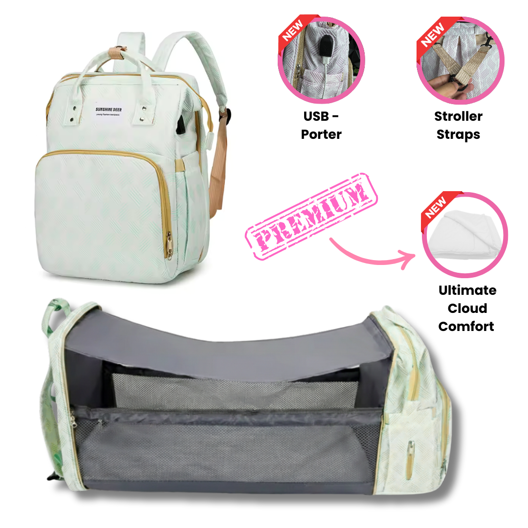 diaper bag backpack with a foldable bassinet/changing station