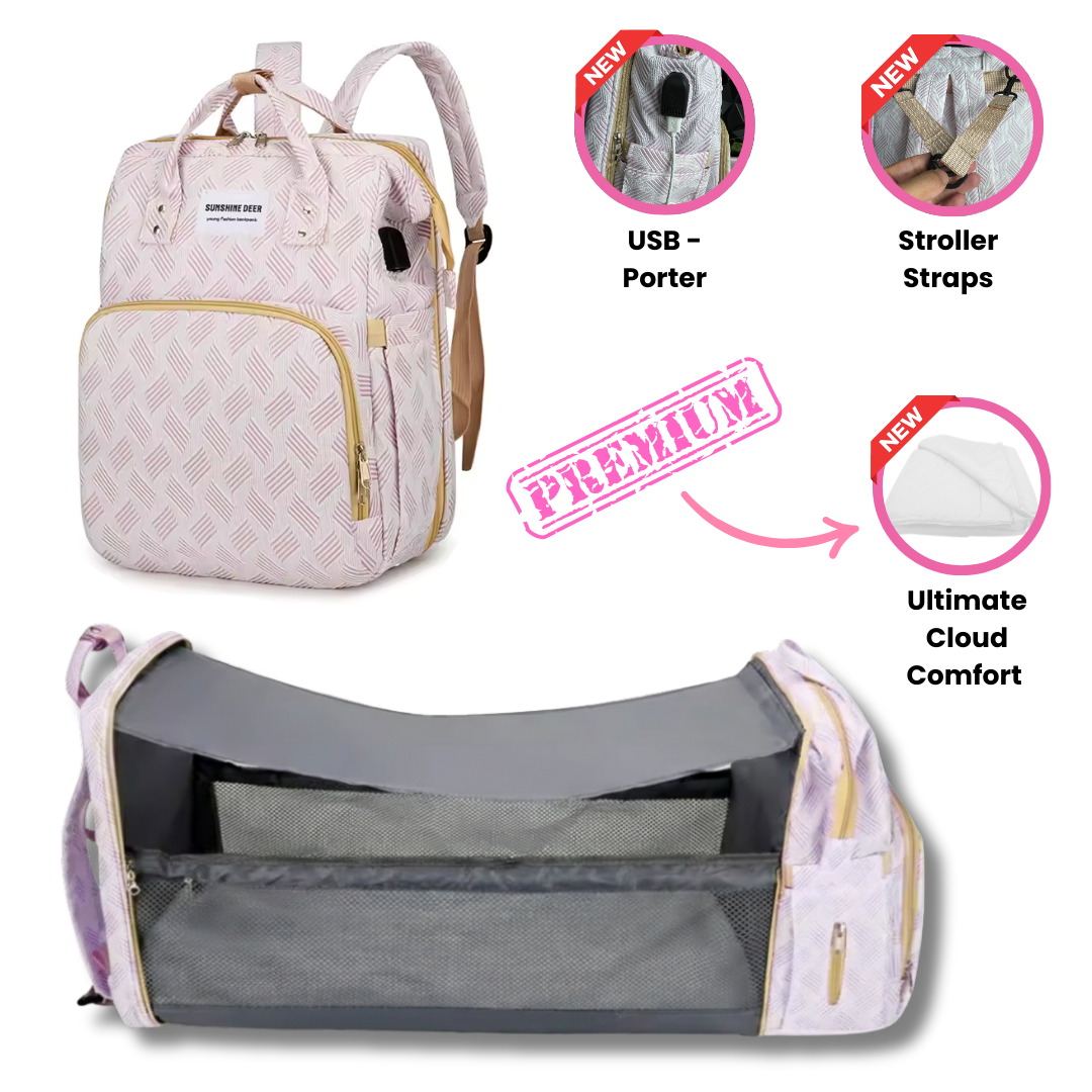 diaper bag backpack with a foldable bassinet/changing station
