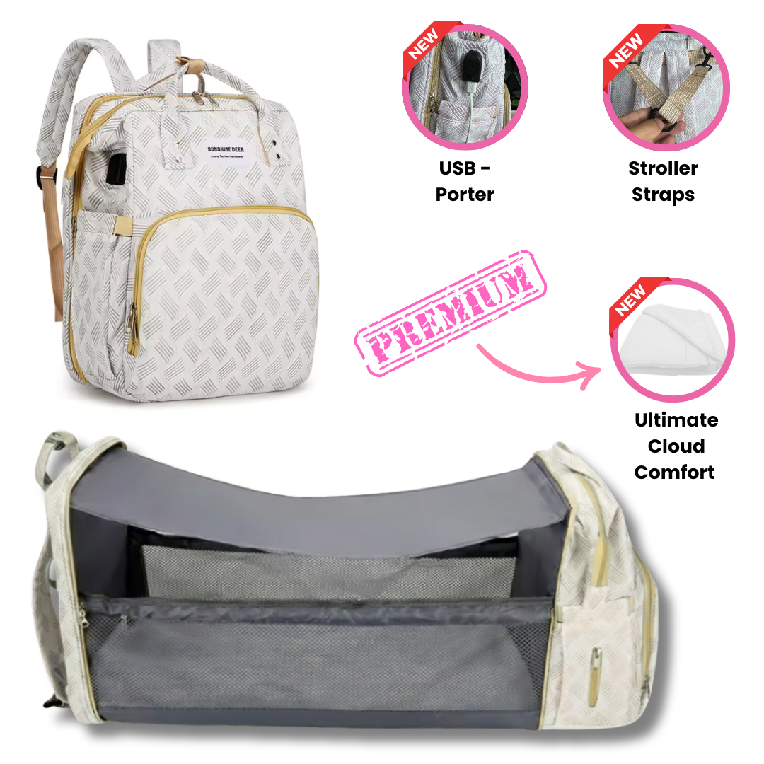 diaper bag backpack with a foldable bassinet/changing station