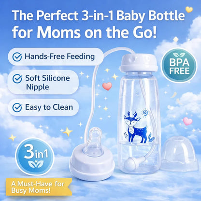 3-in-1 Hands-Free Baby Bottle with Soft Silicone Nipple | BPA-Free