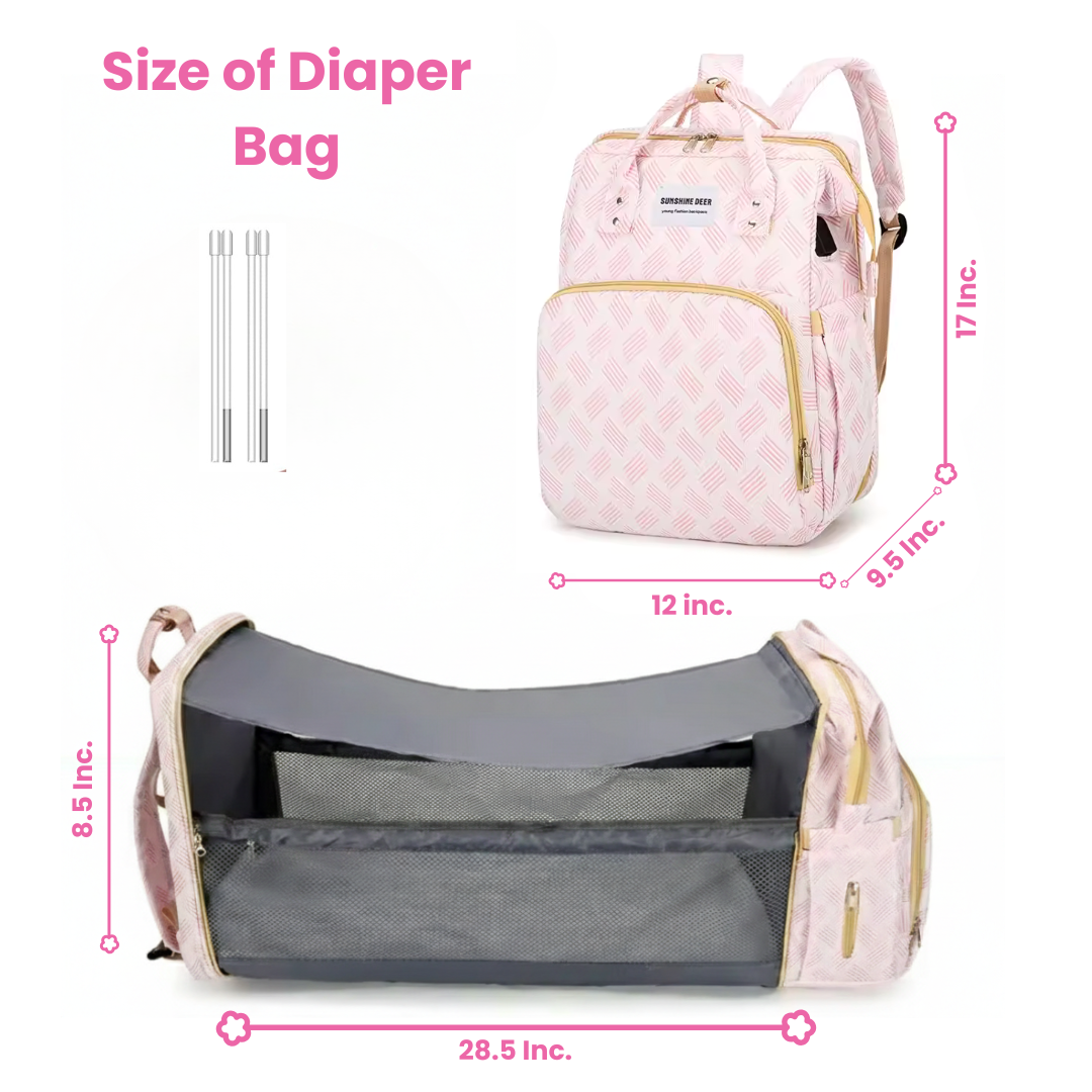 diaper bag backpack with a foldable bassinet/changing station
