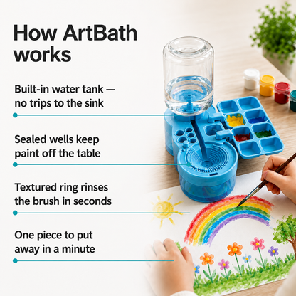 ArtBath All-in-One Kids Painting Station – Built-in Water Tank & Brush Rinser