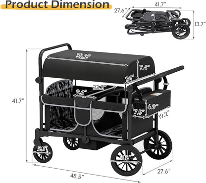 4-Kid Collapsible Wagon Stroller with Safety Harness & Storage