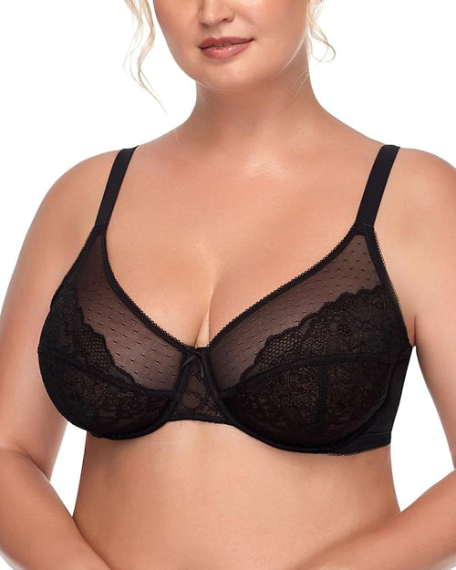 Minimizer Bra for Women – Lace & Mesh Underwire Bra for Large Busts