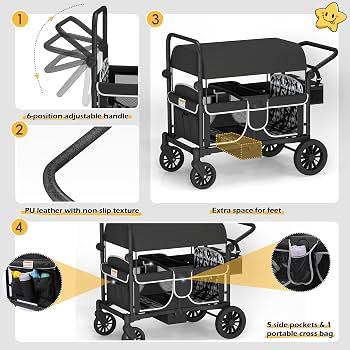 4-Kid Collapsible Wagon Stroller with Safety Harness & Storage